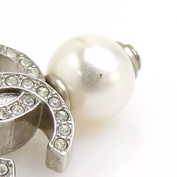 Auth CHANEL CC Logo Star Pierce Earrings Silver/White Metal/Faux Pearl - 55860i - Picture 9 of 14